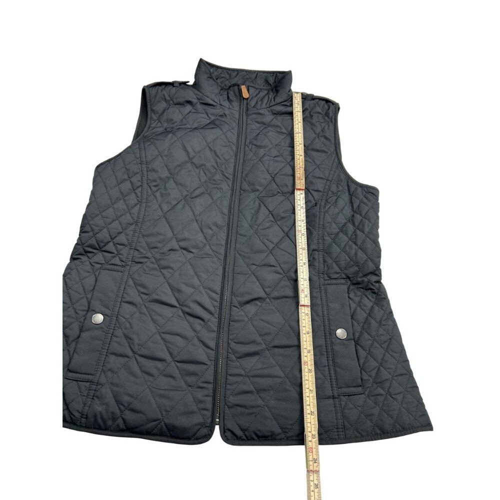Talbots Womens Quilted Puffer Vest S Black Faux Leather Trim Polyester - Picture 5 of 11